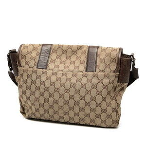 Gucci Canvas Shoulder Messenger Leather Bag GG Brown